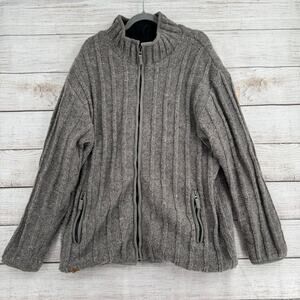 Pachamama Handknit Wool Full Zip Sweater Womens L/XL Brown Gray